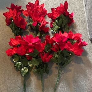 Red Poinsettia Floral Stem Bouquet - Faux Holiday Flowers